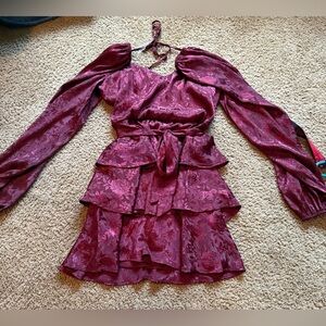 Trixxi Sz L Burgundy Floral Dress